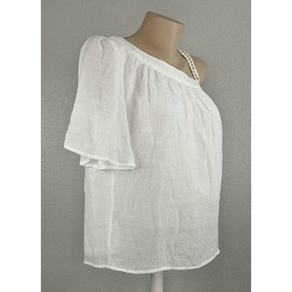 Palette Gauze Blouse One Shoulder‎ Neckline Cutout Strap Top White Blouse Career - Picture 6 of 11